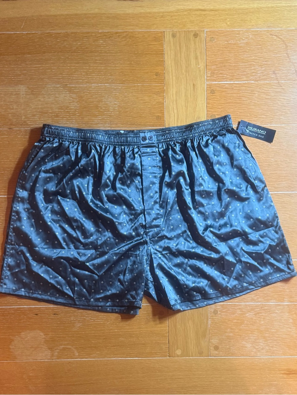 Men's Murano Stretch Silk Blend Pewter Patterned Boxer Shorts Big Man 1X